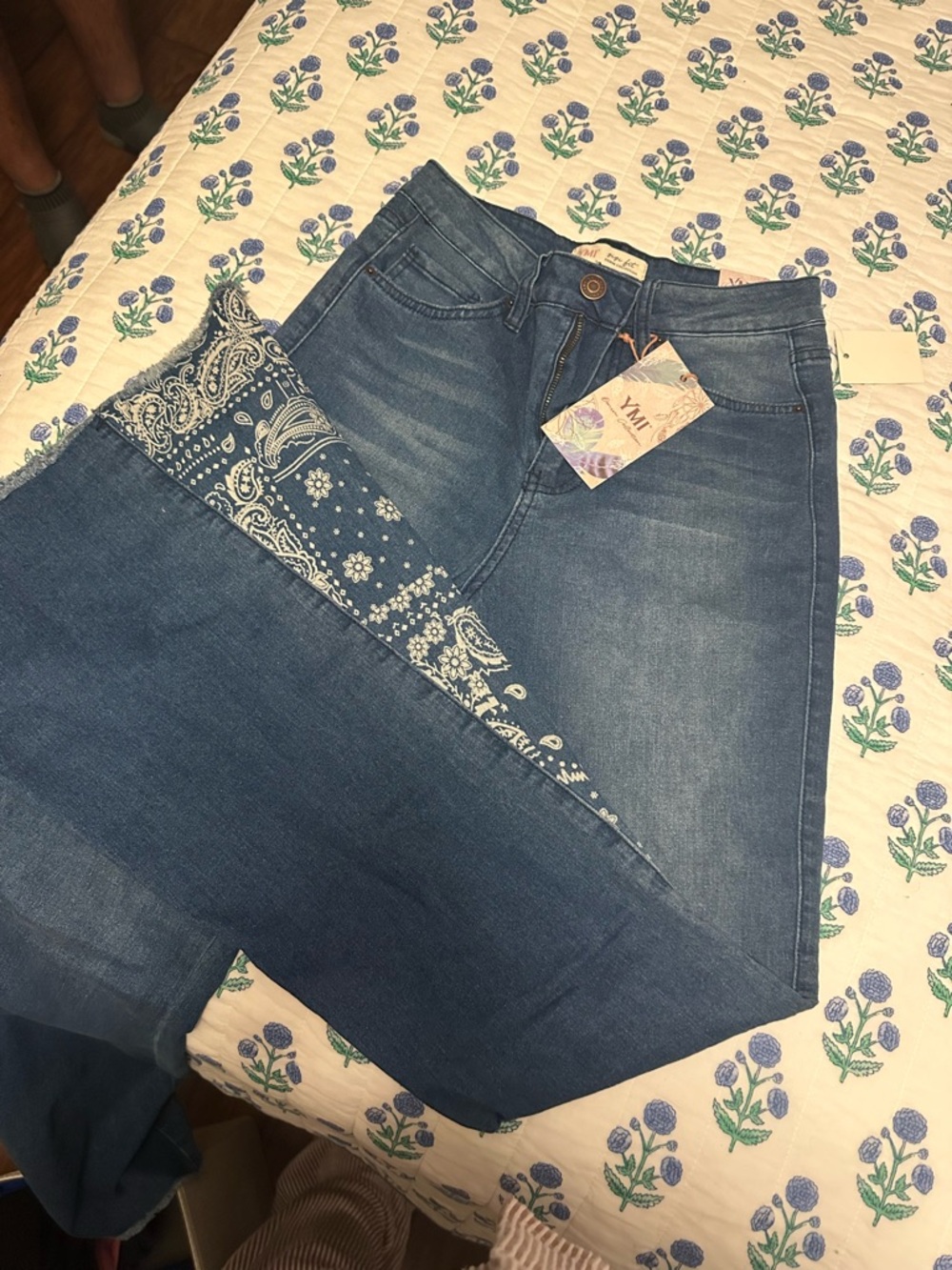 YMI High-Rise Blue Jeans with Bandana Accent